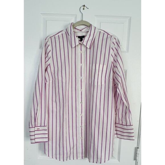 Talbots Dresses & Skirts - Talbots Button Down Shirt Pink Blue Stripe Large. Long Sleeve NWT Work Casual